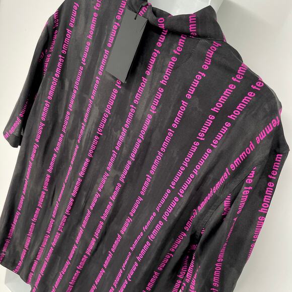 Homme + Femme NEW Striped Logo Camp Shirt Mens Sz M Black Purple Short Sleeve - Picture 5 of 8